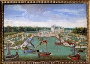 Ansicht des Schlosses von Chantilly und der Beete vom Vertugadin. Anonymes Gemälde der französischen Schule, um 1680 von French School