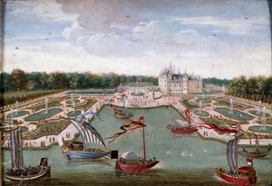 Ansicht des Château de Chantilly und der Beete vom Vertugadin aus von French School