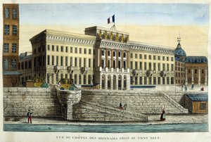 Ansicht des Hotels des Monnins vom Pont Neuf aus gesehen - Gravur, Anfang des 19. Jahrhunderts