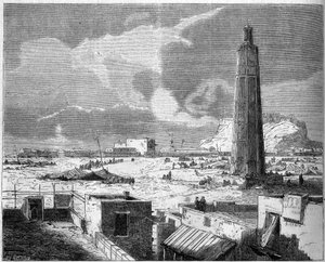 Ansicht der Stadt Aden, Hauptstadt des Jemen, im Jahr 1861. Gravur in „Le Monde Illustré“ Nr. 242 vom 30. November von French School