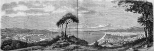 Ansicht der Stadt Nizza im Jahr 1860. Gravur in „The Illustrous World“ Nr. 157 vom 14. April 1860. von French School