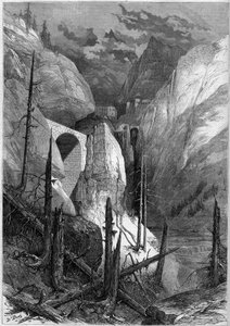 Ansicht der Schlucht und des Forts von Finstermünz (1471). Tirol, Schweiz von French School