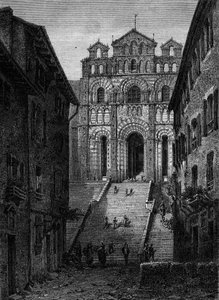 Ansicht der Fassade der Kathedrale Notre Dame du Puy en Velay (Puy-en-Velay), Haute Loire (43)