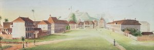 Ansicht der Infanteriekaserne in Cayenne, Französisch-Guayana, um 1840 von French School