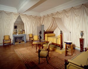 Ansicht des Zimmers von Kaiser Napoleon I (1769-1821) im Schloss von Malmaison, in Rueil Malmaison