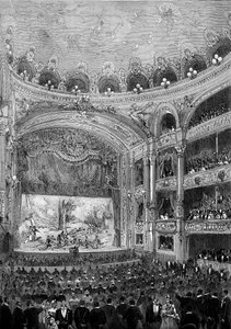 Ansicht des Theatersaals Bellecour in Lyon, erbaut von Jules Chatron (1831-1884) im Jahr 1879. Gravur in 