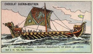 Wikingerschiff, 6. Jahrhundert (Chromolithografie) von French School
