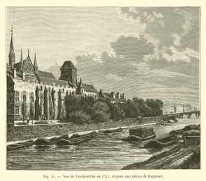 Ansicht des Erzbischofspalastes im Jahr 1751, nach einem Gemälde von Raguenet von French School