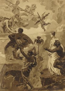 Vulkan gibt Venus die Waffen, die er für Aeneas geschmiedet hat von French School