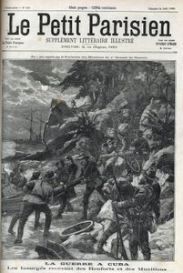 Krieg (Unabhängigkeitskrieg) in Kuba: Aufständische erhalten Verstärkungen und Munition. Die Kubaner erhoben sich 1895 gegen die spanische Herrschaft und der Krieg endete 1896 mit Hilfe der Amerikaner. „The Little Parisien“, 24.04.1898.