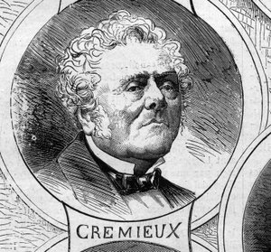 Krieg von 1870 - Regierung der Nationalen Verteidigung: Porträt von Adolphe Crémieux (1796-1880), Mitglied der provisorischen Regierung von 1870. Gravur in „Le Monde Illustré“ Nr. 706 vom 22. Oktober