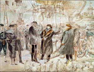 Krieg von 1870: Leon Gambetta verlässt die Belagerung von Paris in einem Ballon von French School
