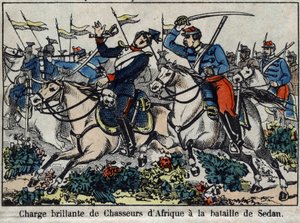 Krieg von 1870 zwischen Frankreich und Preußen: Angriff der afrikanischen Jäger in der Schlacht von Sedan 1870. Bild von Epinal. von French School