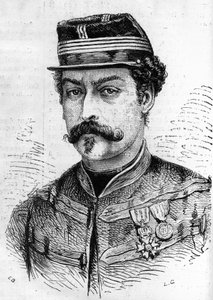 Porträt von Leon Franchetti (1834-1870), französischer Soldat, Kommandant der Scouts der Seine. Gravur in „Le Monde Illustré“ Nr. 714 vom 17. Dezember 1870.