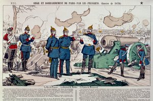 Krieg von 1870: Belagerung und Bombardierung der Stadt Paris durch die Preußen. Der preußische König Wilhelm I. (1797-1888), General Moltke (1800-1891) und Kanzler Otto von Bismarck (1815-1898) beraten sich. Gravur von 1870. Paris, Musee Carnavalet von French School