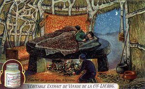Schlafweisen: Afghanen-Steinlage. Liebig-Verpackung Chromolithographie von French School