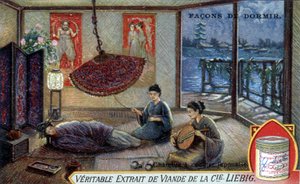 Wege zum Schlafen: Japanisches Schlafzimmer. Liebig Verpackung Chromolithographie. von French School