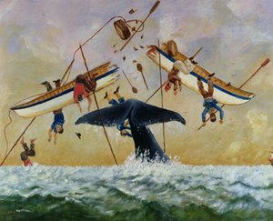 Wal schlägt Fischer aus dem Wasser von French School