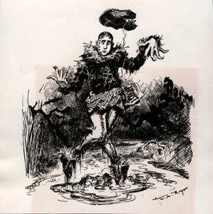 William Hearst, Pressejournalist mit Sensation, dargestellt als Vogelscheuche im Schlamm - Karikatur von Harper