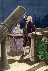 William Herschel (1738-1822) entdeckt den Planeten Uranus (Gravur)