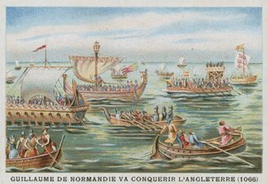 Wilhelm der Eroberer auf dem Weg zur Eroberung Englands, 1066 von French School
