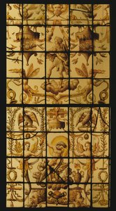 Fenster, das Jupiter und Luft darstellt von French School