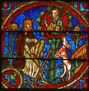 Fenster mit Darstellung von Moses und dem brennenden Dornbusch von French School