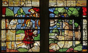 Fenster mit dem Heiligen Hubertus und dem Hirsch von French School