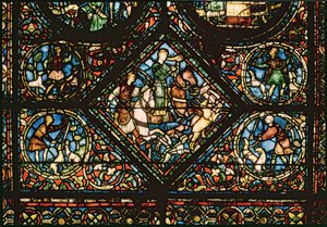 Fenster mit Darstellung von St. Eustace, der ein Reh jagt von French School