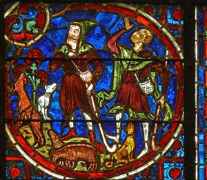 Fenster mit Darstellung der Verkündigung an die Hirten von French School