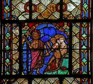 Fenster, das die Höllenfahrt Christi darstellt