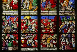 Fenster mit den Israeliten, die das Rote Meer überqueren und Pharaos Armee ertrinkt von French School