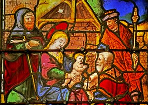 Fenster mit der Geburt Christi und der Anbetung der Hirten (Buntglas) von French School