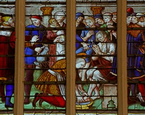 Fenster mit den frommen und wohltätigen Taten des Heiligen Ludwig, der Geißelung unterzogen wird von French School