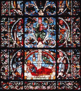 Fenster mit Darstellung des Jessebaums, Detail der unteren Hälfte von French School