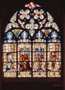 Fenster darstellend die Jungfrau und das Kind mit St. Johannes dem Täufer, St. Peter präsentiert Pierre Tullier und seine Frau, St. Johannes präsentiert Jehan, François und Pierre Tullier und St. Jakobus präsentiert vier von French School