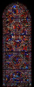 Fenster, das das Gleichnis vom barmherzigen Samariter darstellt von French School