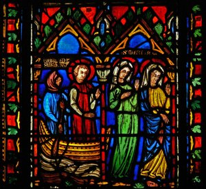 Fenster n1-C, eine Szene aus dem Leben der heiligen Maria Magdalena darstellend - sie kommt in Marseille an