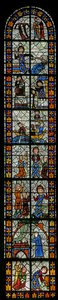 Fenster Nr. 1, Darstellung von Szenen aus dem Leben der heiligen Radegunde von French School