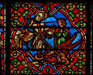 Fenster n3, Szenen aus dem Leben des heiligen Georg darstellend; tötet den Drachen von French School