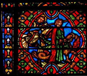 Fenster n3, Szenen aus dem Leben des heiligen Georg darstellend; der Drache wird gezähmt von French School