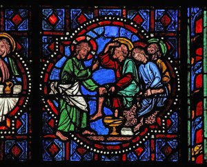 Fenster w02, Darstellung von Christus wäscht seinen Jüngern die Füße von French School