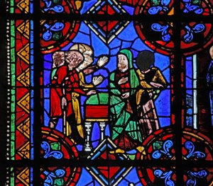 Fenster w06, Darstellung von Pilgern am Grab des Heiligen Brioude