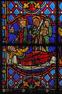 Fenster w08, Darstellung des Heiligen Martin mit der Jungfrau Maria, der Heiligen Agnes und der Heiligen Thekla