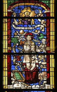 Fenster w0, Darstellung der Litanei der Jungfrau Maria (nach einem Stich von Thilmann Kerver) von French School