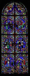 Fenster w.101, das Szenen aus dem Leben des heiligen Pantaleon darstellt von French School