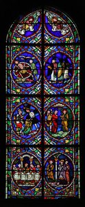 Fenster w.102, das Szenen aus dem Leben des heiligen Pantaleon darstellt von French School