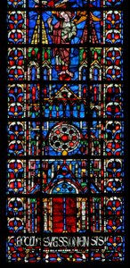 Fenster w102 mit Darstellung der Kathedrale von Soissons von French School
