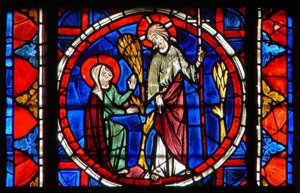 Fenster w109 zeigt St. Maria Magdalena mit Christus im Garten der Auferstehung von French School