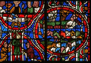 Fenster Nr. 11-L, Darstellung einer Szene aus der Geschichte von Joseph: Der Pharao träumt von den 7 fetten und 7 mageren Kühen - symbolisiert gute und schlechte Jahre von French School